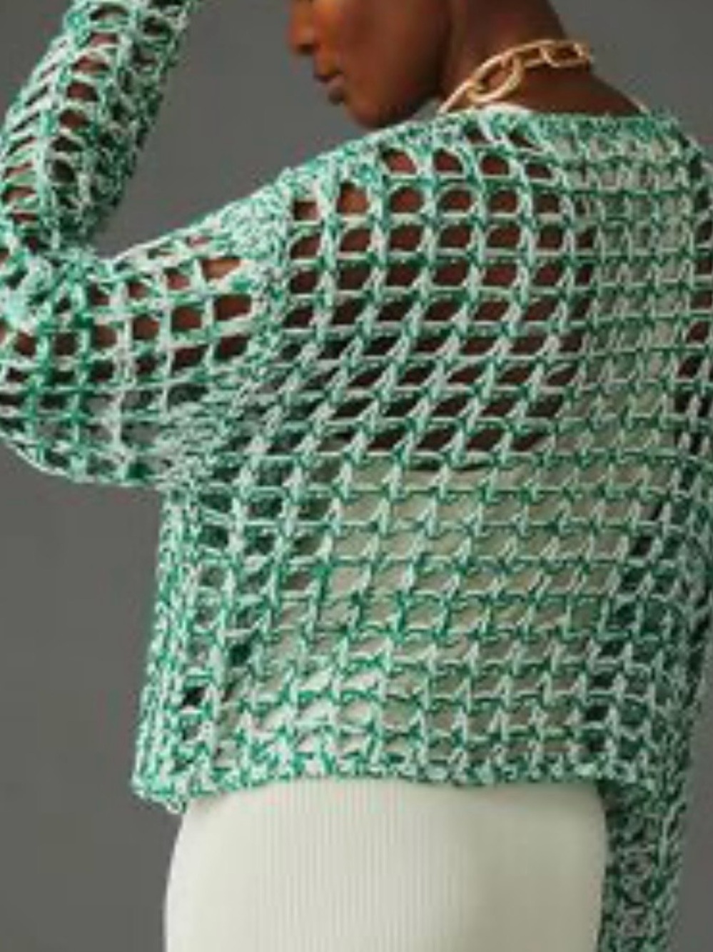 Anthropologie Open-Weave Crochet Sweater in Mint Green/White Size OS pre-owned